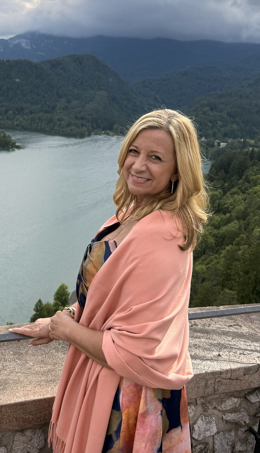 Lori Webb, Orlando interior designer, at Lake Bled Slovenia
